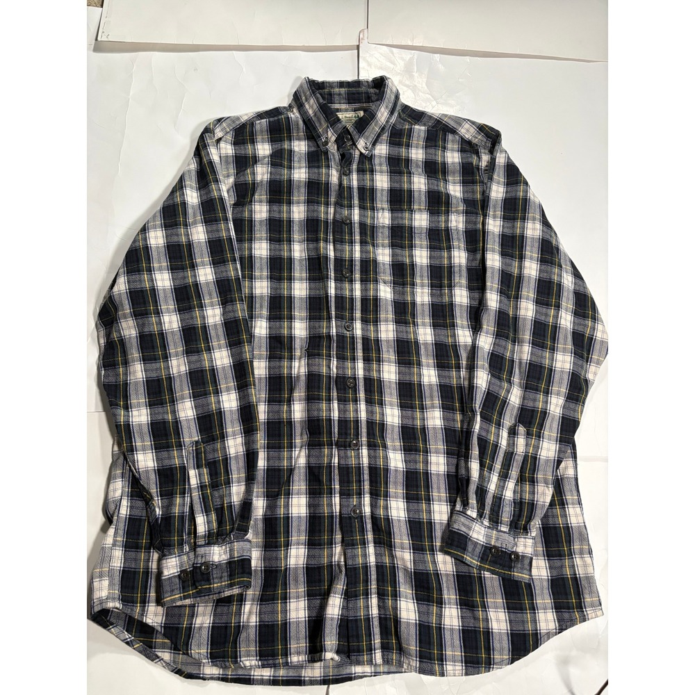 LL Bean Mens Large Tall Flannel Shirt Blue Plaid Button Down 100% Cotton L Tall